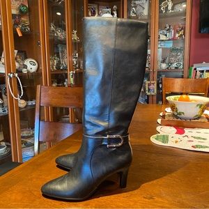 Black Knee high water resistant heeled boots